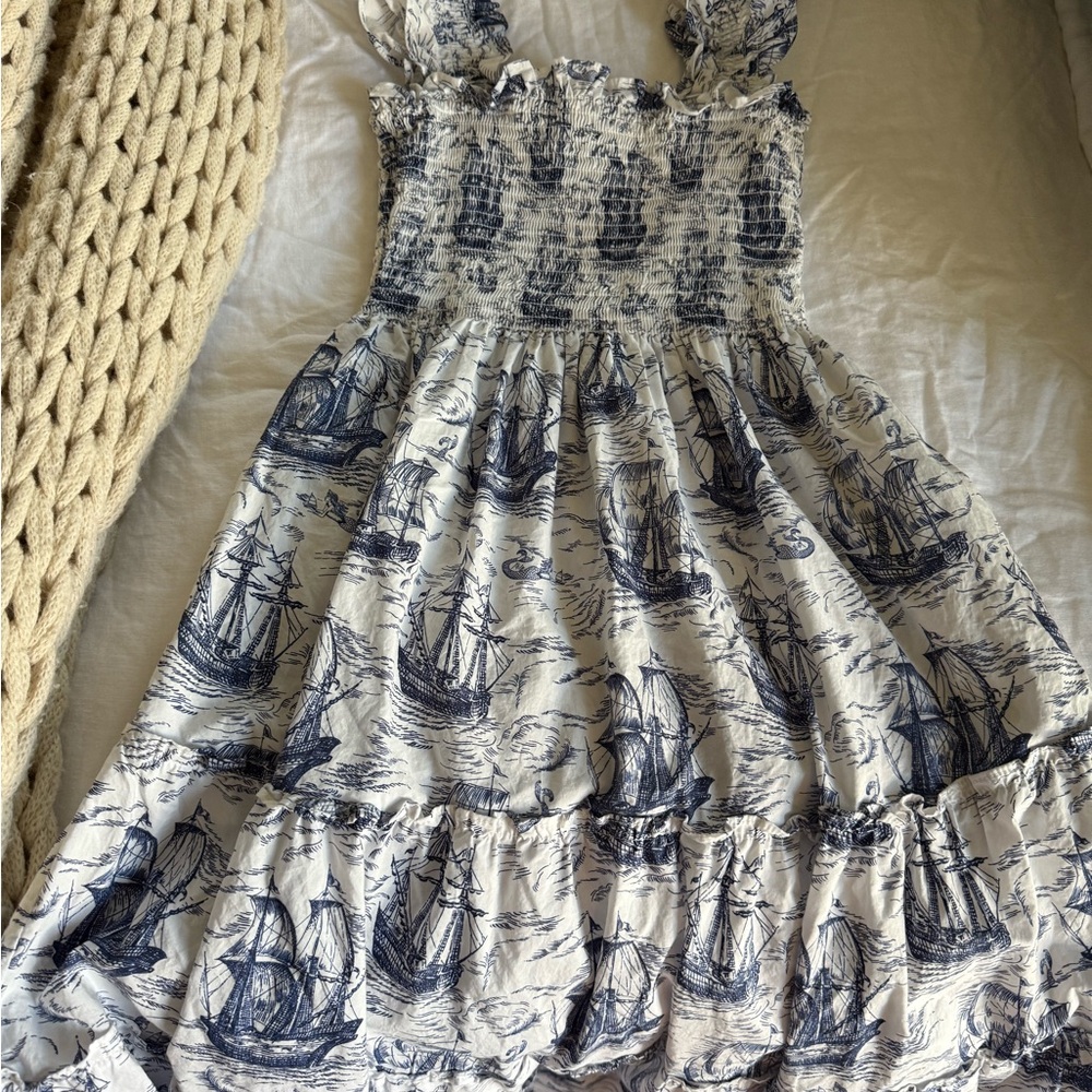 Hill House Navy and White Mariner’s Toile Nap Dress (midi) SM